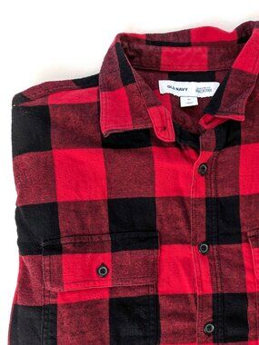 Old Navy Plaid Shirt - Men's XL - Red & Black Flannel Built-In Flex Regular